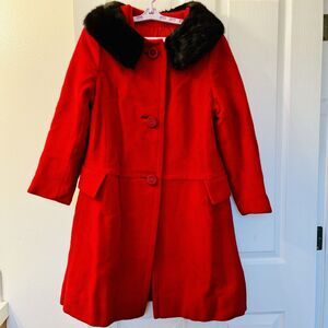 Vtg Styled by Stratton Red Wool Coat Mink Fur Collar 50s 60s Jackie O Union USA